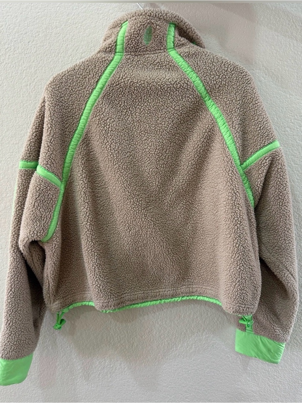 Free People Taupe Sherpa Jacket with Neon Green Trim